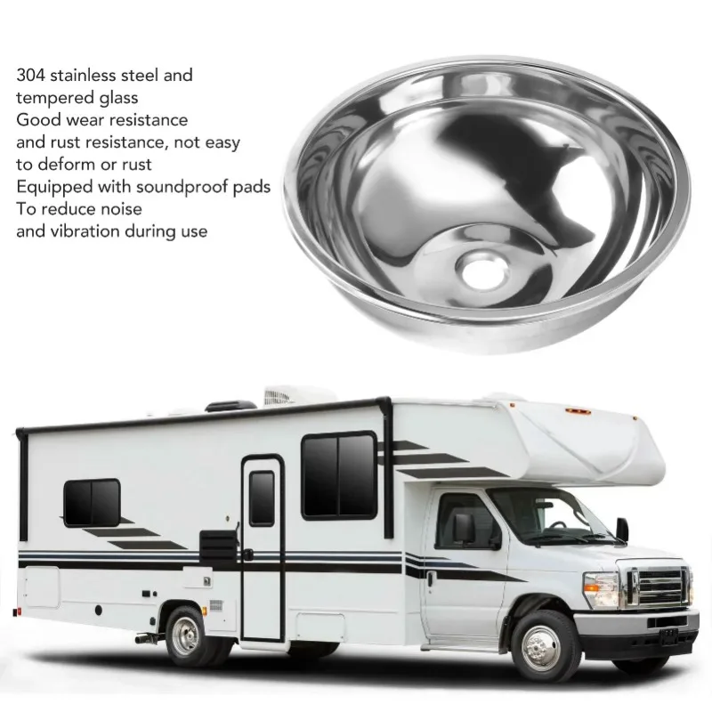 360mm Diameter Round Bar Sink Stainless Steel Brushed Surfaces Finish RV Sink With Soundproof Pad For Kitchen Round Bar Sink