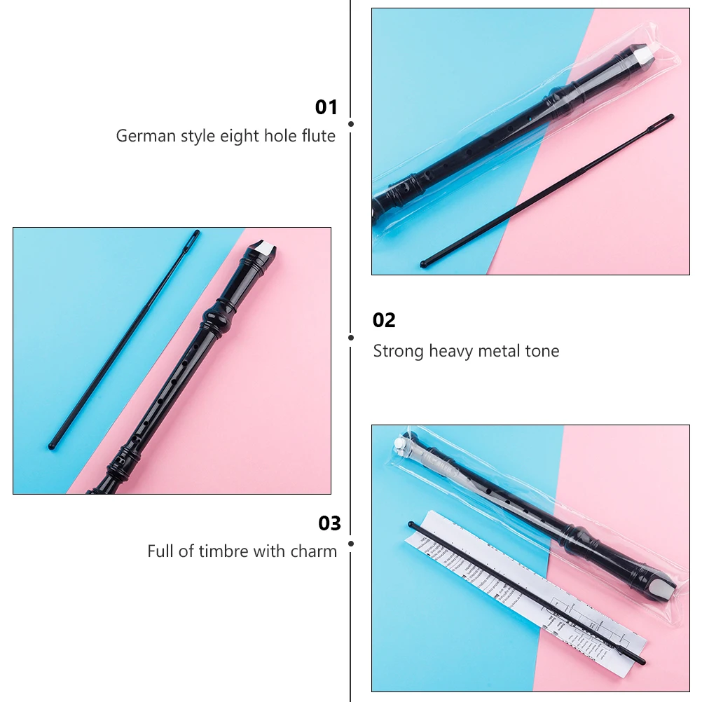 

8 Hole Recorder German ABS Plastic Durable Material Flat Hole Positioning Flute Instrument Cleaning Rod Included