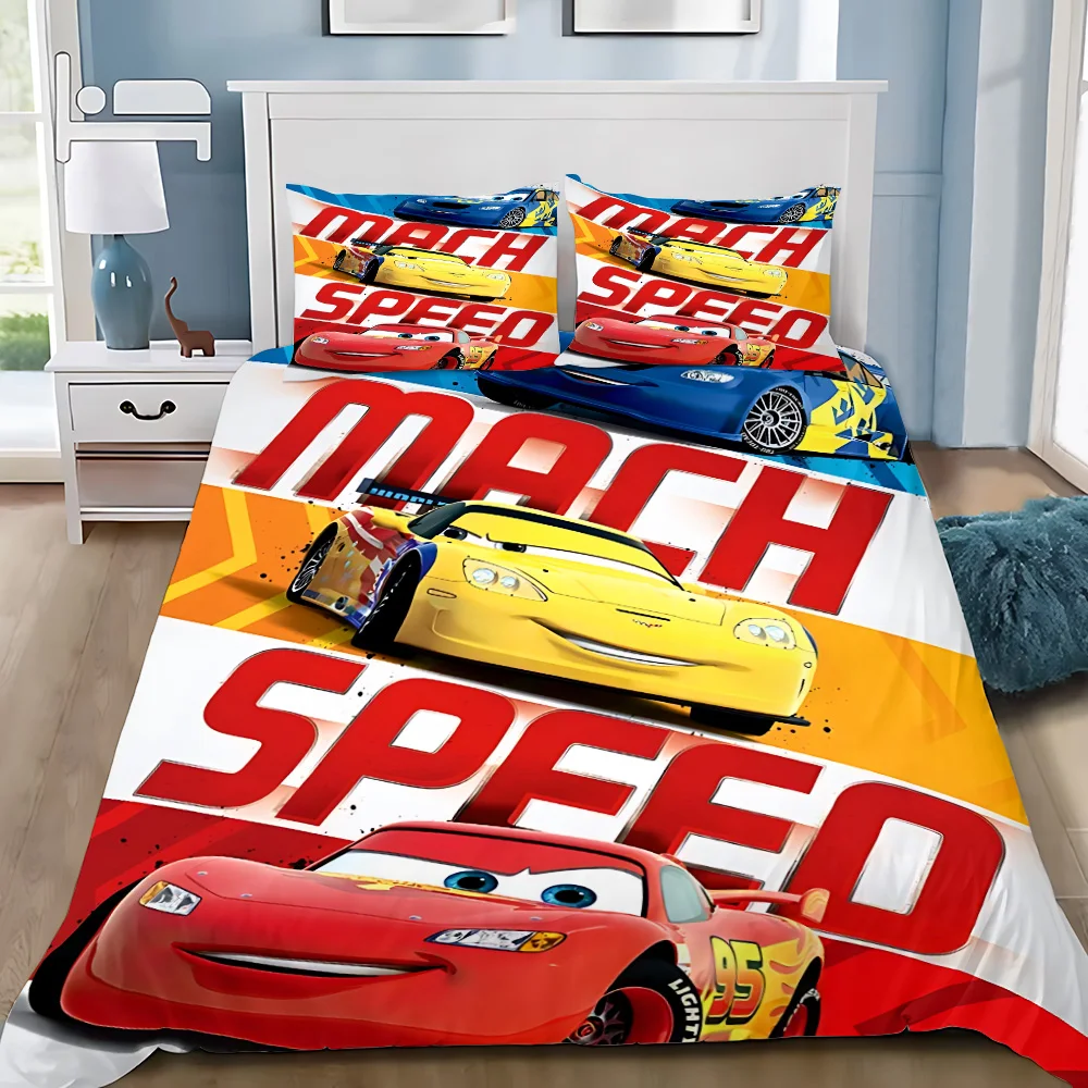 Duvet Cover Pillowcase Bedding Set Racing Lightning McQueens Adult Boy Girl Bedroom Decoration Children Single Double Large Size