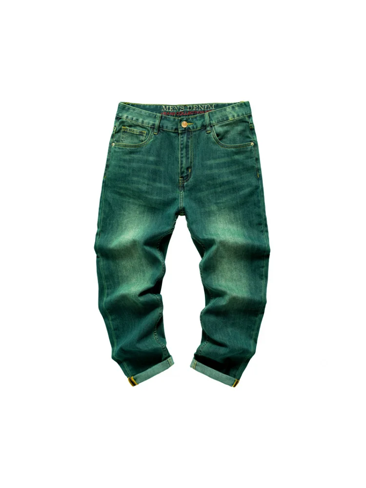 Green Water Ghost simple versatile fashion trend pants men\'s jeans men\'s versatile Slim small leg pants