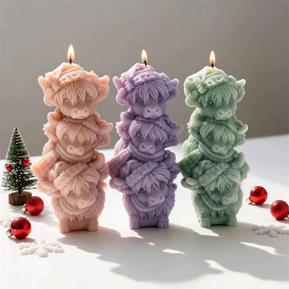 Weihnachts-Highland-Rind Silikon-Kerzenform Tier-Sojawachs-Silikonform Figur Tierliebhaber Weihnachts-Heimdekoration