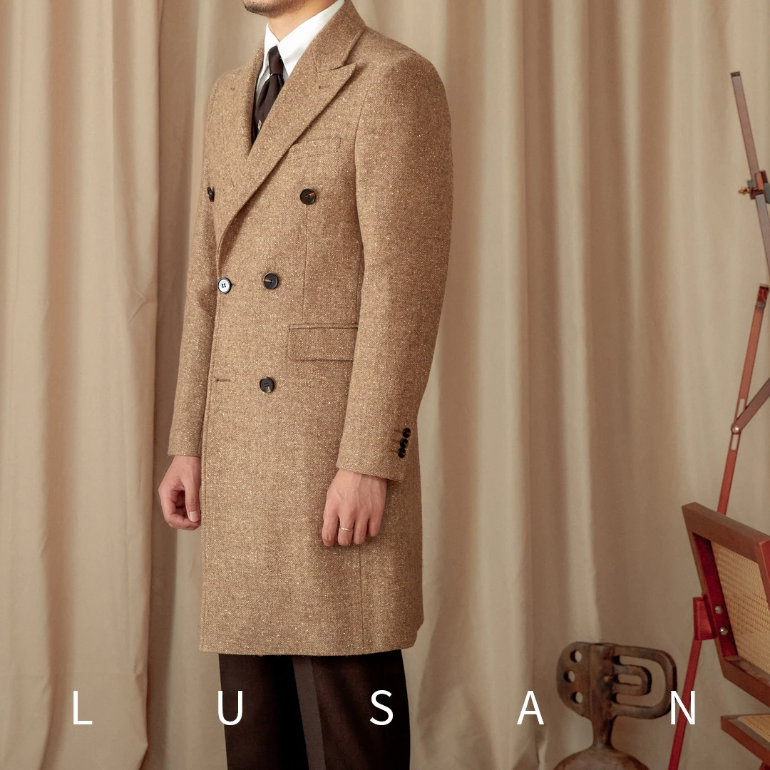 Fall/Winter 97% Wool + Mulberry Silk Color Point Old Money Wind Long Coat Warm Double-breasted Coat Men