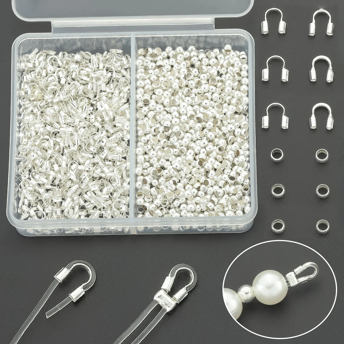 200 Pieces/box Jewelry Making Kit Includes Positioning Beads and U-Shaped Buckles. Suitable for DIY Jewelry Closure Making