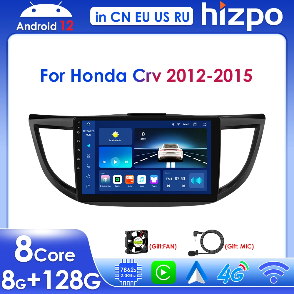 

Hizpo 10.1" 2 Din Car Radio Carplay for Honda CRV 2012-2016 Android 12 GPS Navigation Multimedia Player Audio Stereo SWC BT 4G