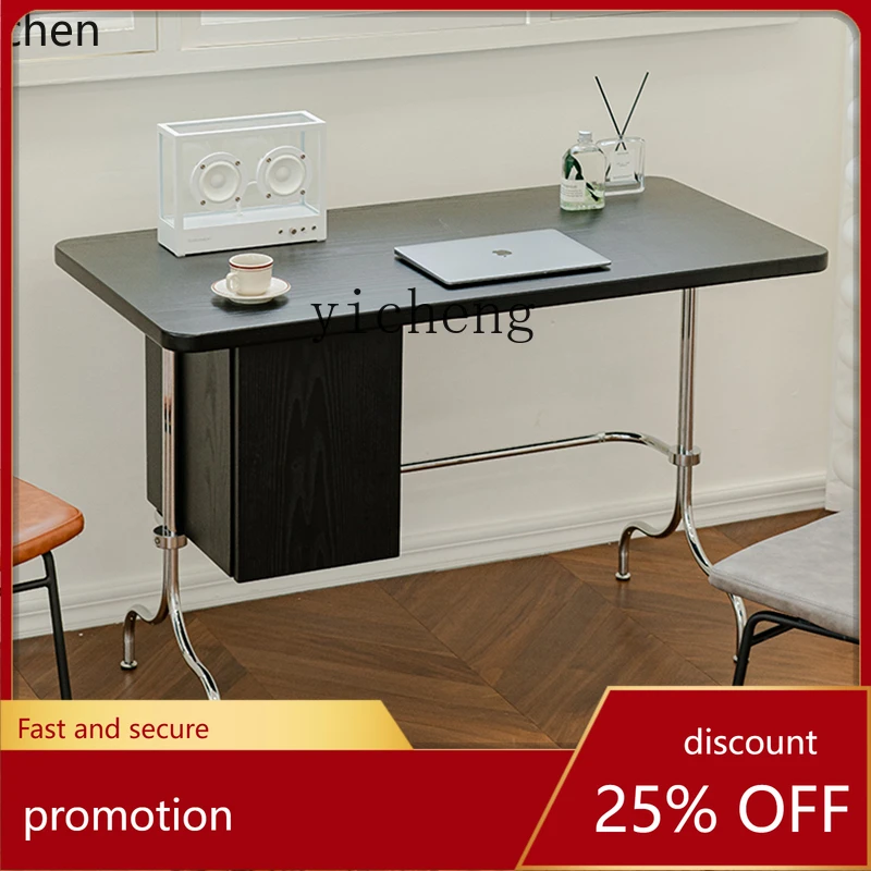 

HXL medieval minimalist desk with drawers stainless steel desk light luxury dresser