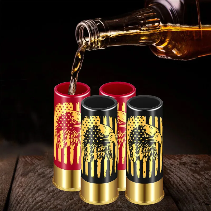 12GA Suit Small Bullet Shot Glasses Eagle Head Flag Design Plastic Wine Cups Club Restaurant Wedding Party Drinkware Gift Set