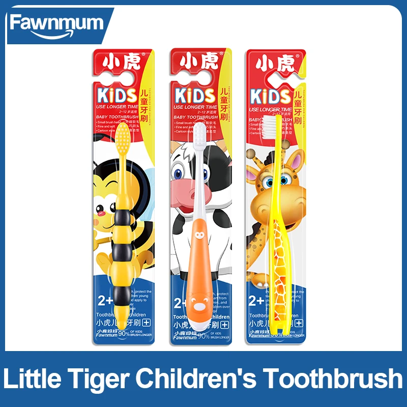 

1pc Fawnmum Cartoon Kids Toothbrush Cute Animal Shaped Toothbrush Soft Silicone Handle Children's Teeth Cleaning Gums Care