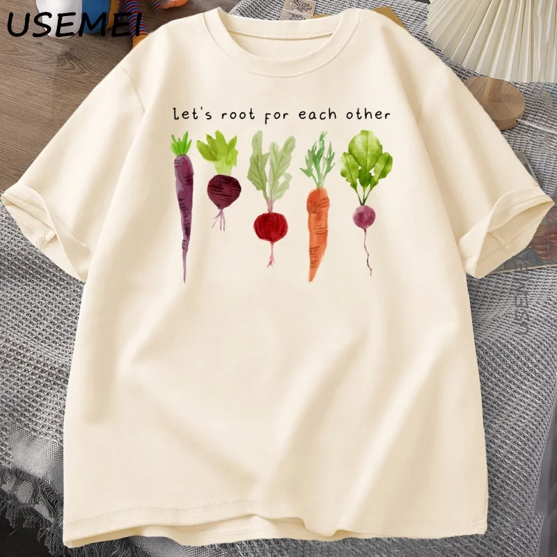 Lets Roots for Each Other Vegetable T Shirt Gardening Tee Men Women Vegan Carrot T-shirt Casual Short Sleeve Cotton Mens Clothes view 3