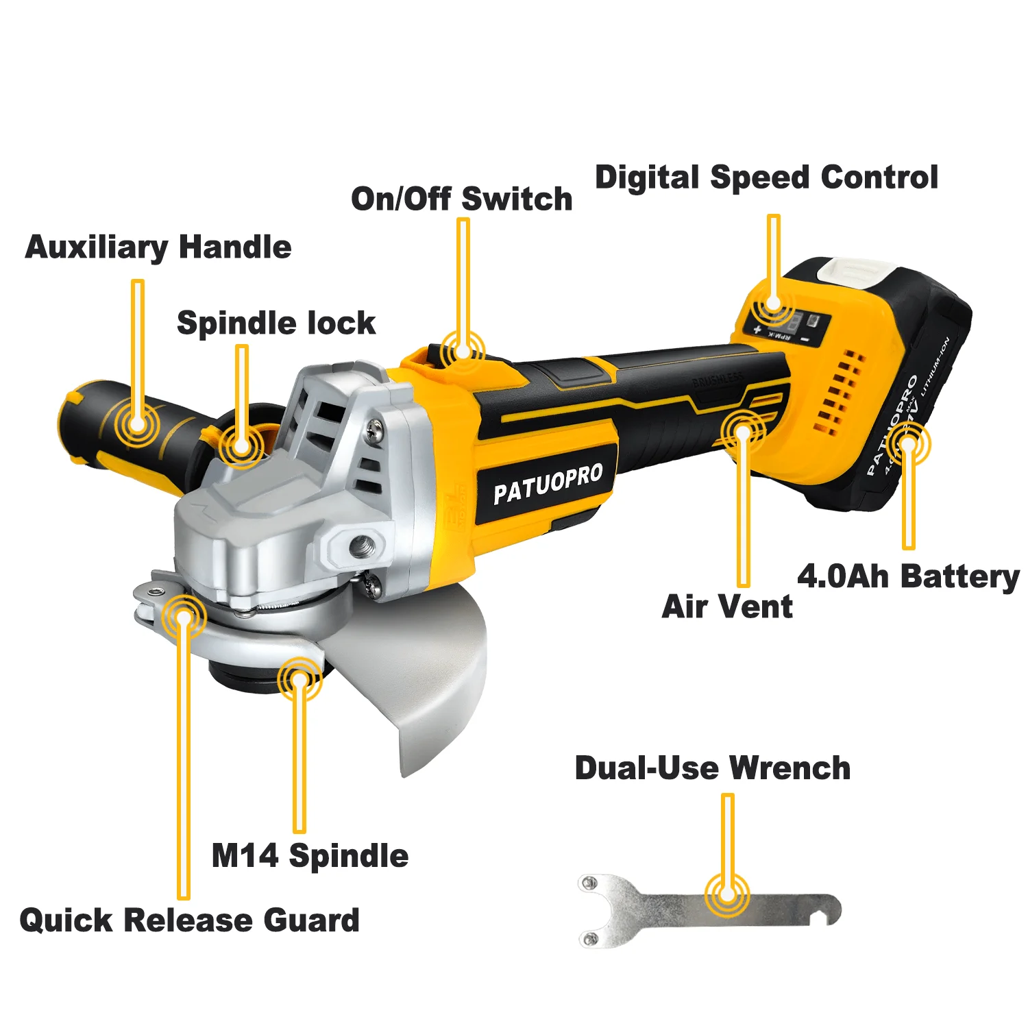 125mm Cordless Angle Grinder Brushless Electric Cutting Machine Speed Adjustable Digital Display fit BL1830 1840 1850 1860