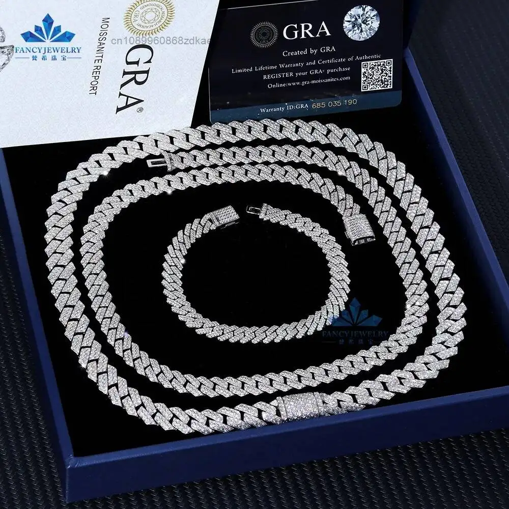 Fashion Fancy GRA Certified 925 Sterling Silver VVS Moissanite Chain Hip Hop Jewelry Iced Out Cuban Link Necklace Rapper Chain..