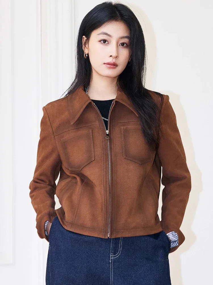 Retro Classic Genuine Leather Jackets for Women Spring Autumn 2025 New High-end Simple Casual Slim Short Real Goatskin Coat