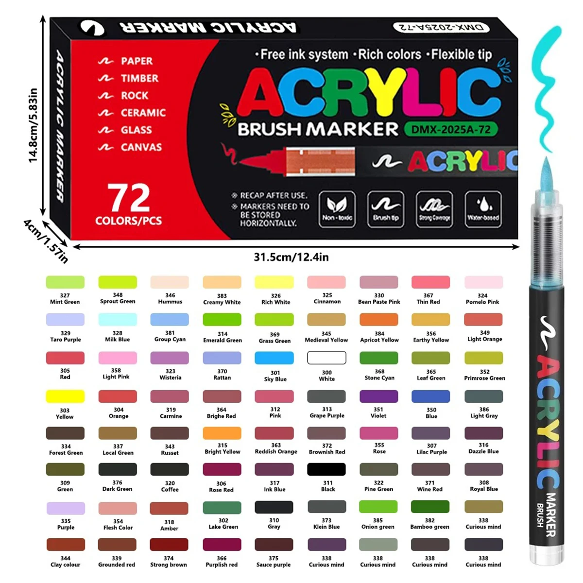 72 kleuren acrylverfpennen markers set borsteltip verfmarkering voor rotsschildering hout canvas steen kerstcadeau doe-het-zelf ambachten