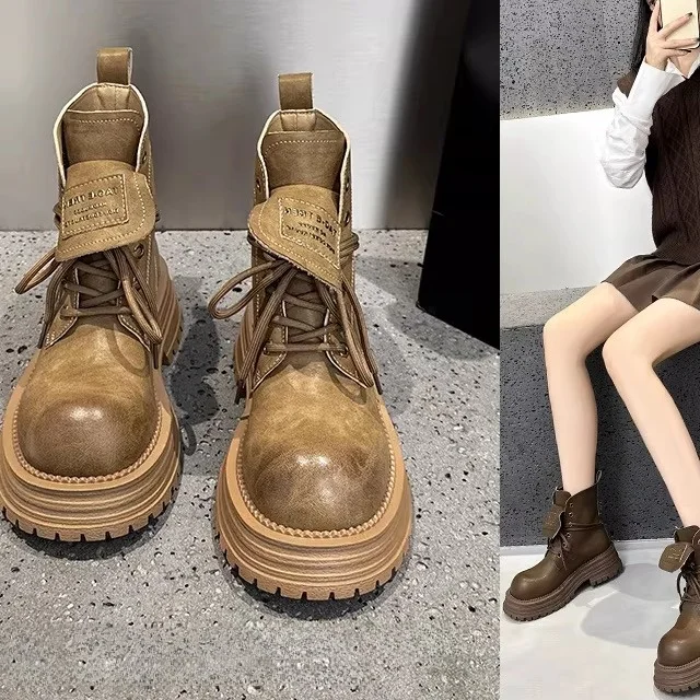 

Vintage British Style Boots Women's Short Boots Desert Western Cowgirl Boots Leather Retro Weathered Mid-Calf Boots