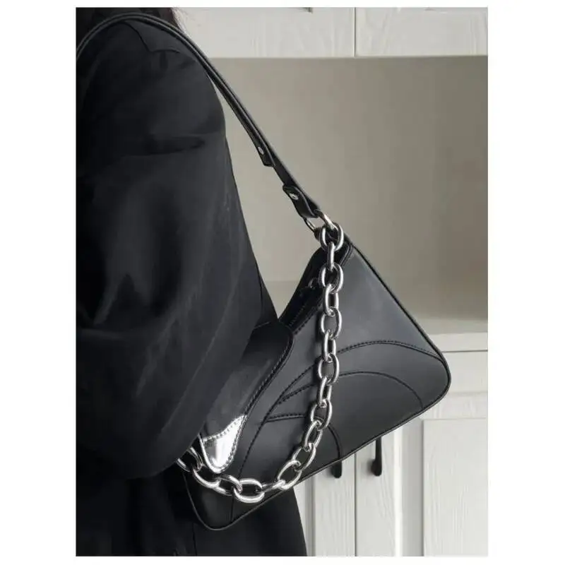 Bloom High Street Black Shoulder Bags Purse Women Hot Girls Irregular Chain Y2k Handbag Female Fashionable Crossbody Bag Сумка