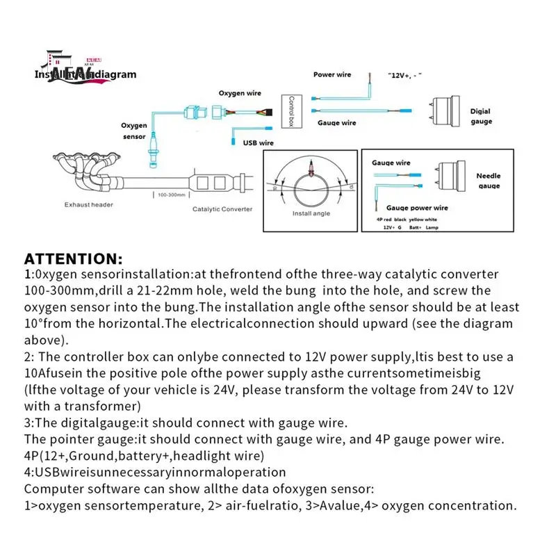 

AEA6-Universal 12V 52MM Integrated Air Fuel Ratio Gauge LED Digital Display With Wideband O2 Oxygen Sensor