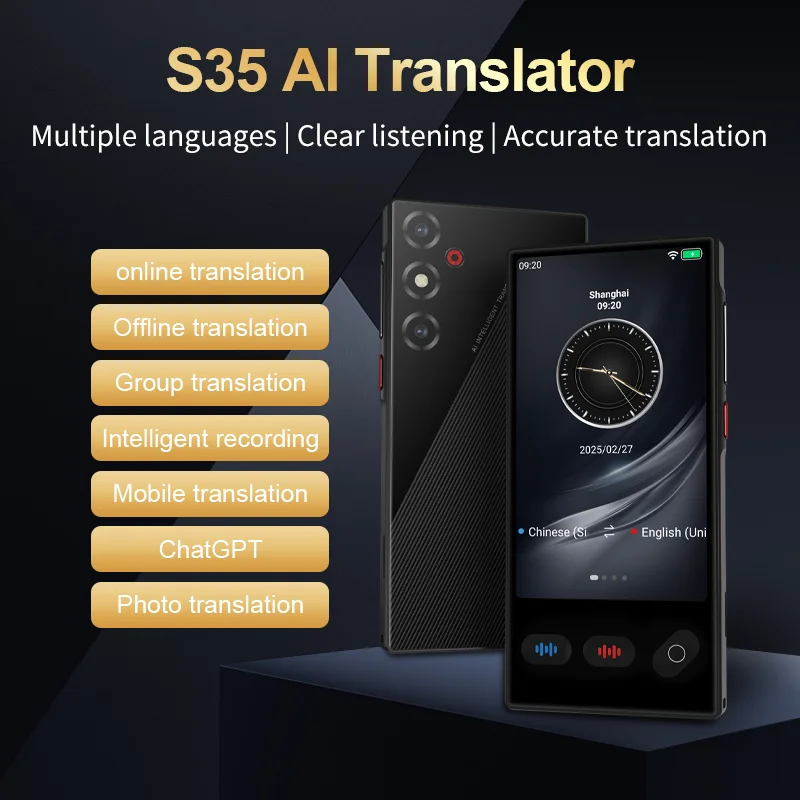 Portable S35 Translator Device Big Screen 148 Languages Voice Tradutor Intelligent Real-time Translating Offline Translation