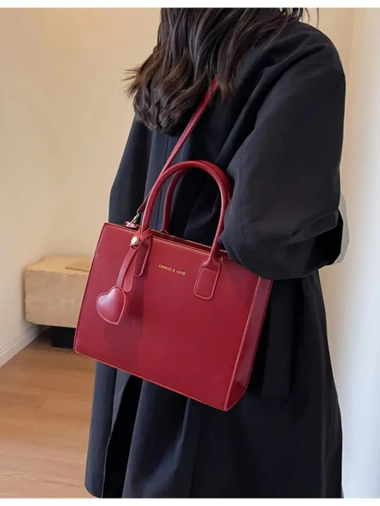 Red Handheld Tote Small Bag For Women 2024 New Trendy One Shoulder Crossbody Large Capacity Simple Versatile Commuter Bag