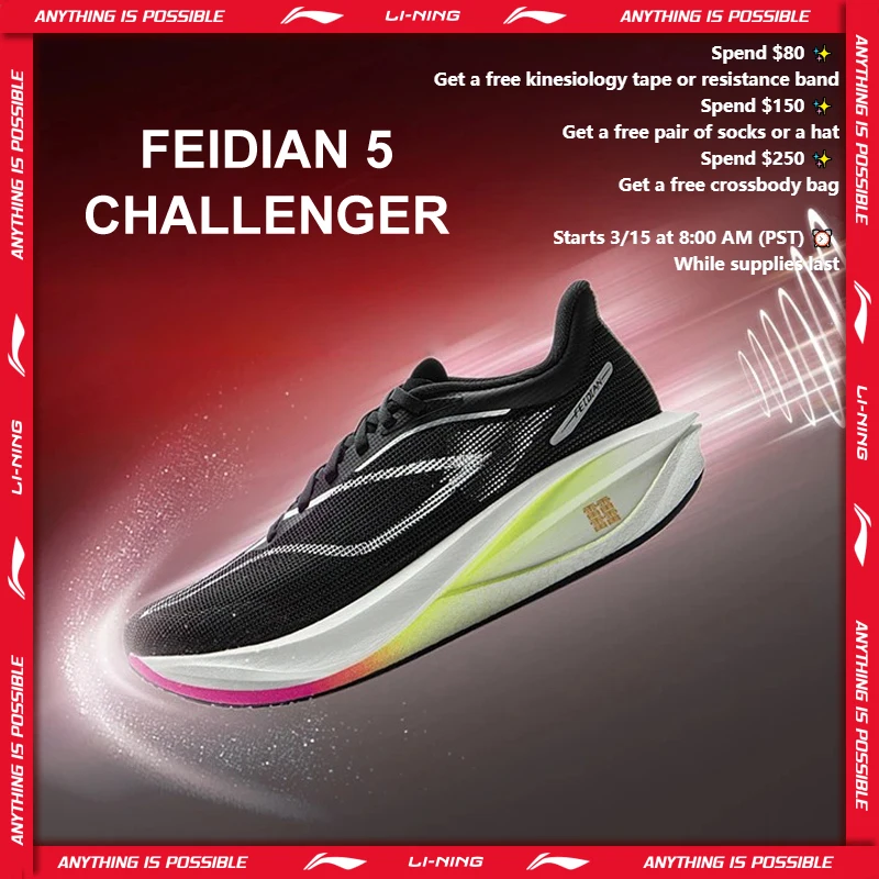 

Li-Ning Women's FEIDIAN 5 CHALLENGER Racing Running Shoes CARBON-FIBER PLATE BOOM Cushion Sport Shoes Breathable Sneaker ARMV002