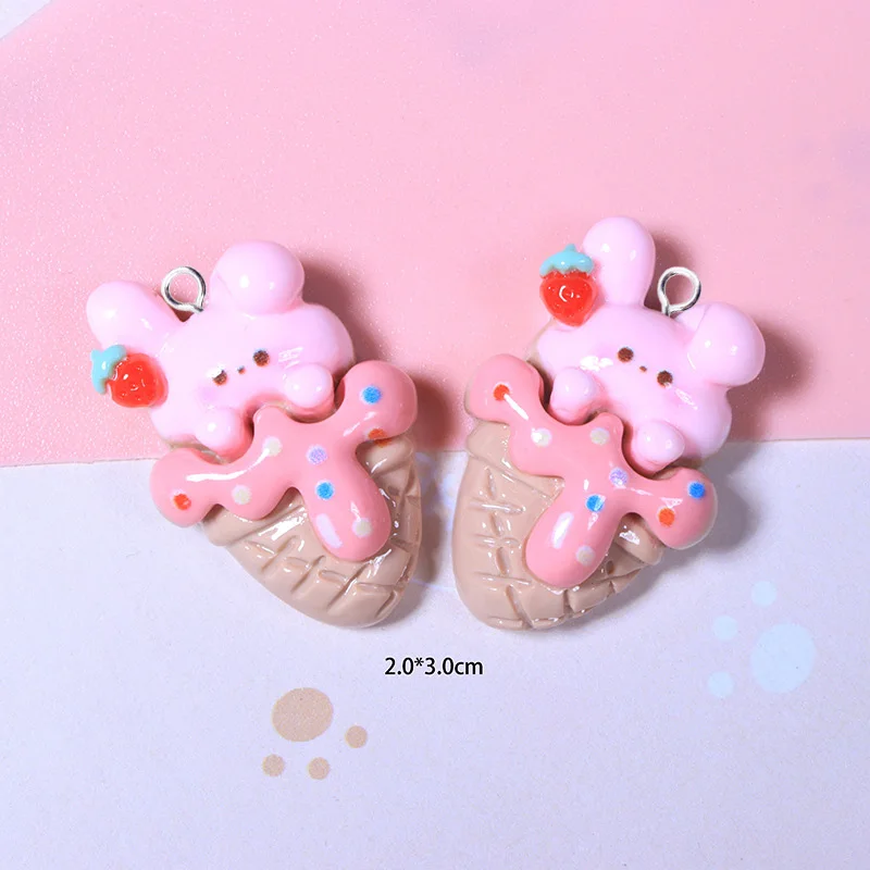 10pcs Cute Animals Ice Cream Charms for Jewelry Making Lovely Duck Frog Bear Rabbit Cat Pendant Diy Earring Necklace Findings