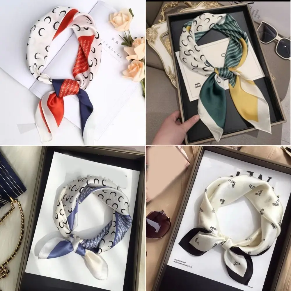 Syal Sutra Wanita 70Cm Baru Syal Selendang Multifungsi Gambar Cetak Bunga Dasi Leher Wanita Nyaman Elegan Musim Panas