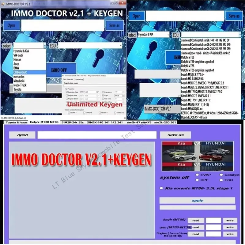 2024 Dernière IMMO DOCTOR V2.1 مع مفاتيح غير محدودة متعددة العلامات التجارية Immo Off Software ECU Chip Tuning for sim2k MT38 ME 17.9.2 MED1