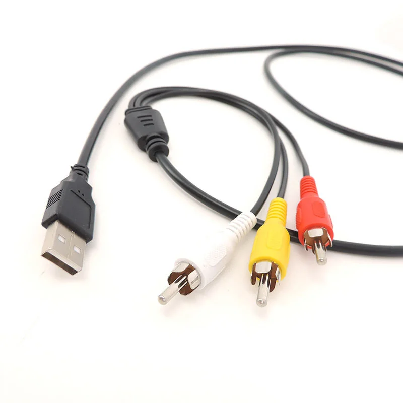USB A 2.0 ذكر إلى 3RCA كابل 3 RCA ذكر موصل محول الصوت والفيديو كابل رصاص التلفزيون سلك محول AV A/V TV DVD 1.5 متر #5