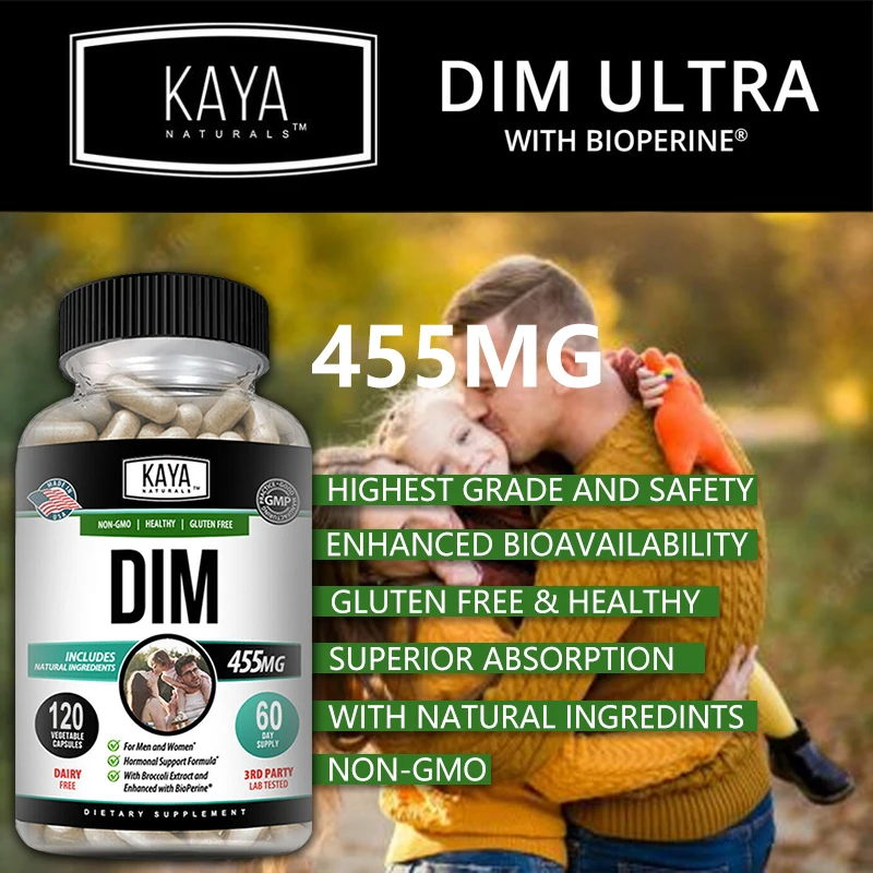 DIM Supplement for Men and Women, Supports Hormone Balance, Postmenopause, Detoxification, Mood & Skin Health, 120 Capsules