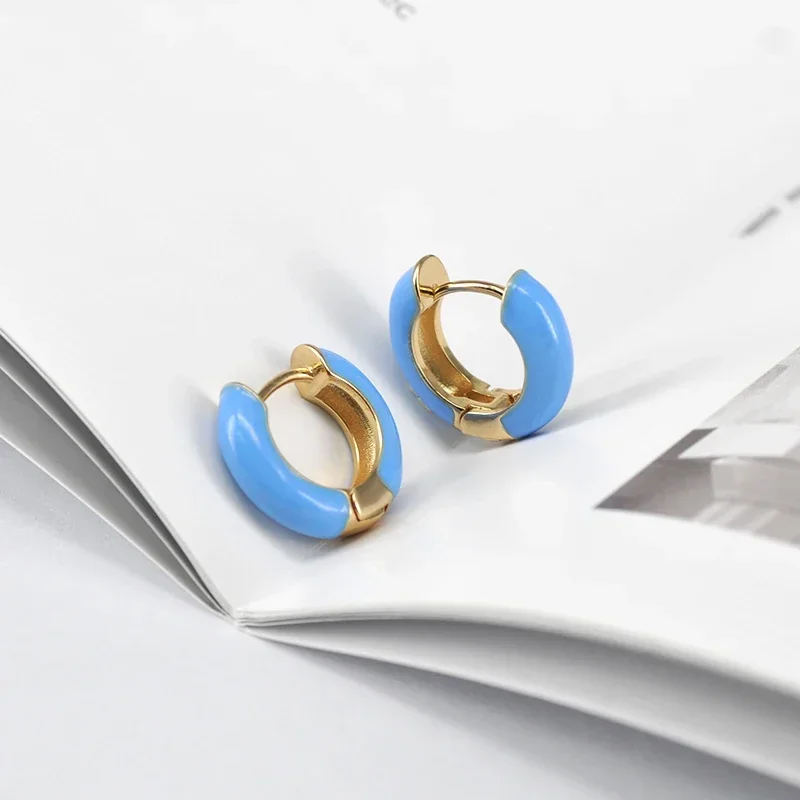 1 Pair New Fashion Color Enamel Women Earrings 2025 Trend Multicolor Small Circle Ear Rings Simple and Fresh Hoops Jewelry Gifts