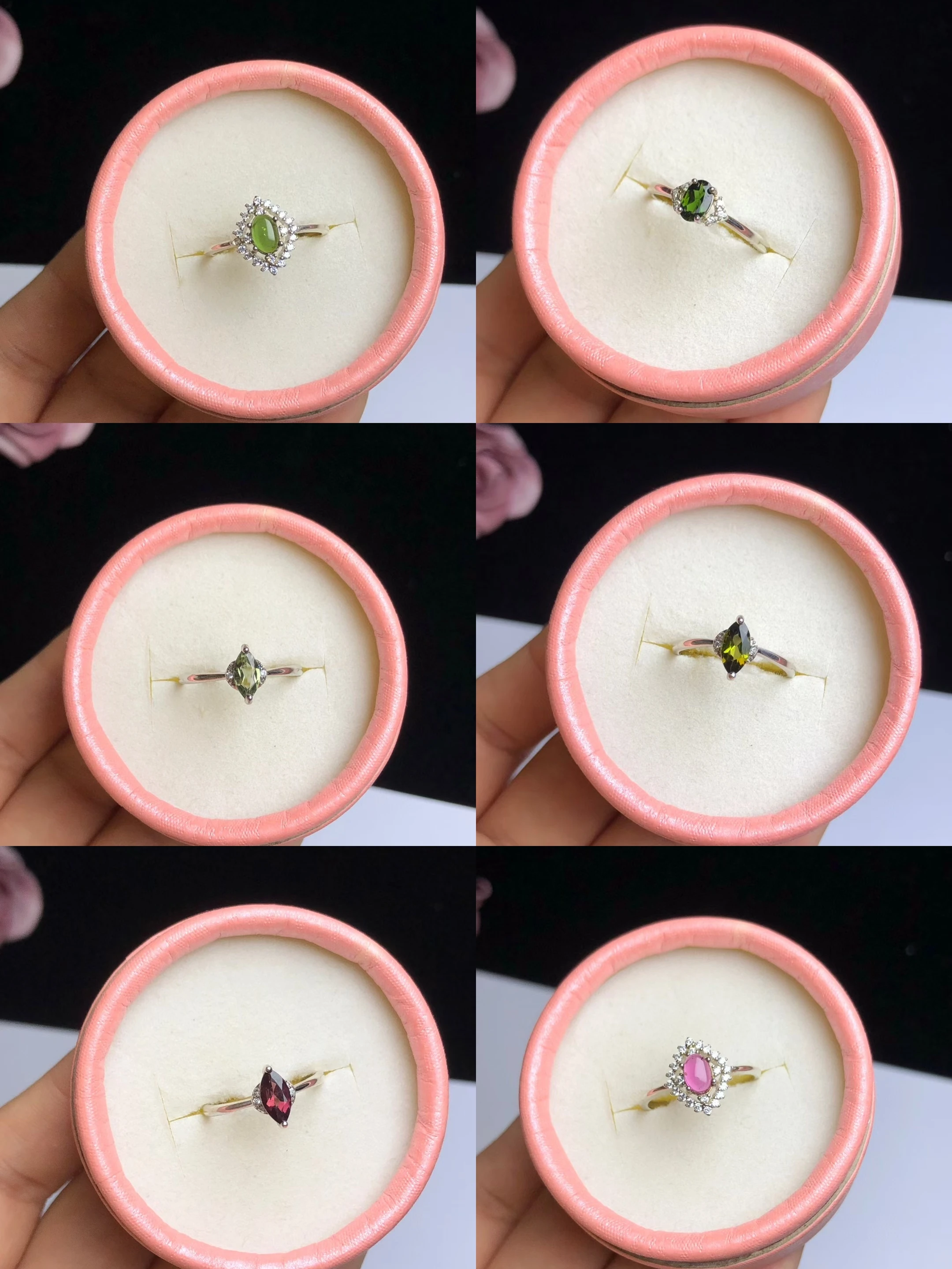 Certificated 925 Silver Untreat Natural Tourmaline Ring Pink Green Oval Marquise Gems Solitaire Band Timeless Engagement Jewelry