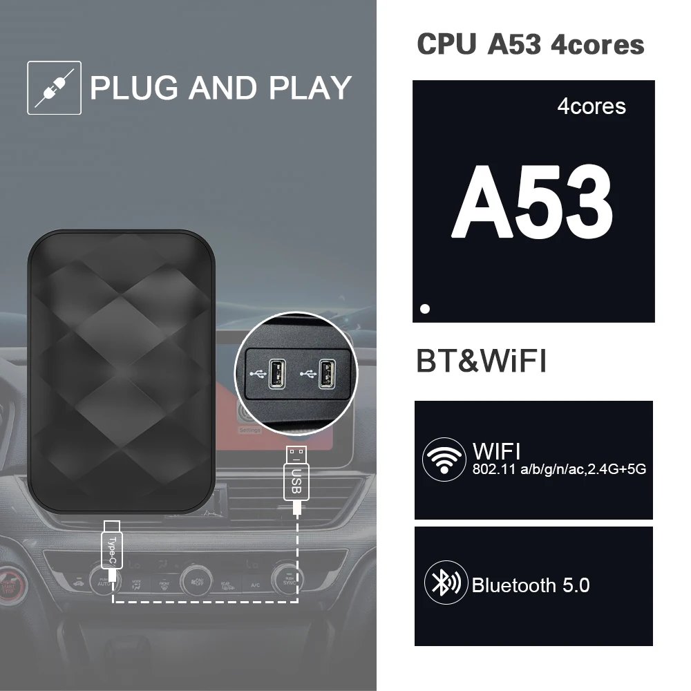 New Upgraded Android14 3-in-1 Wireless CarPlay Adapter Android Auto AI Box Supports YouTube Netflix Google Play Plug-and-Play