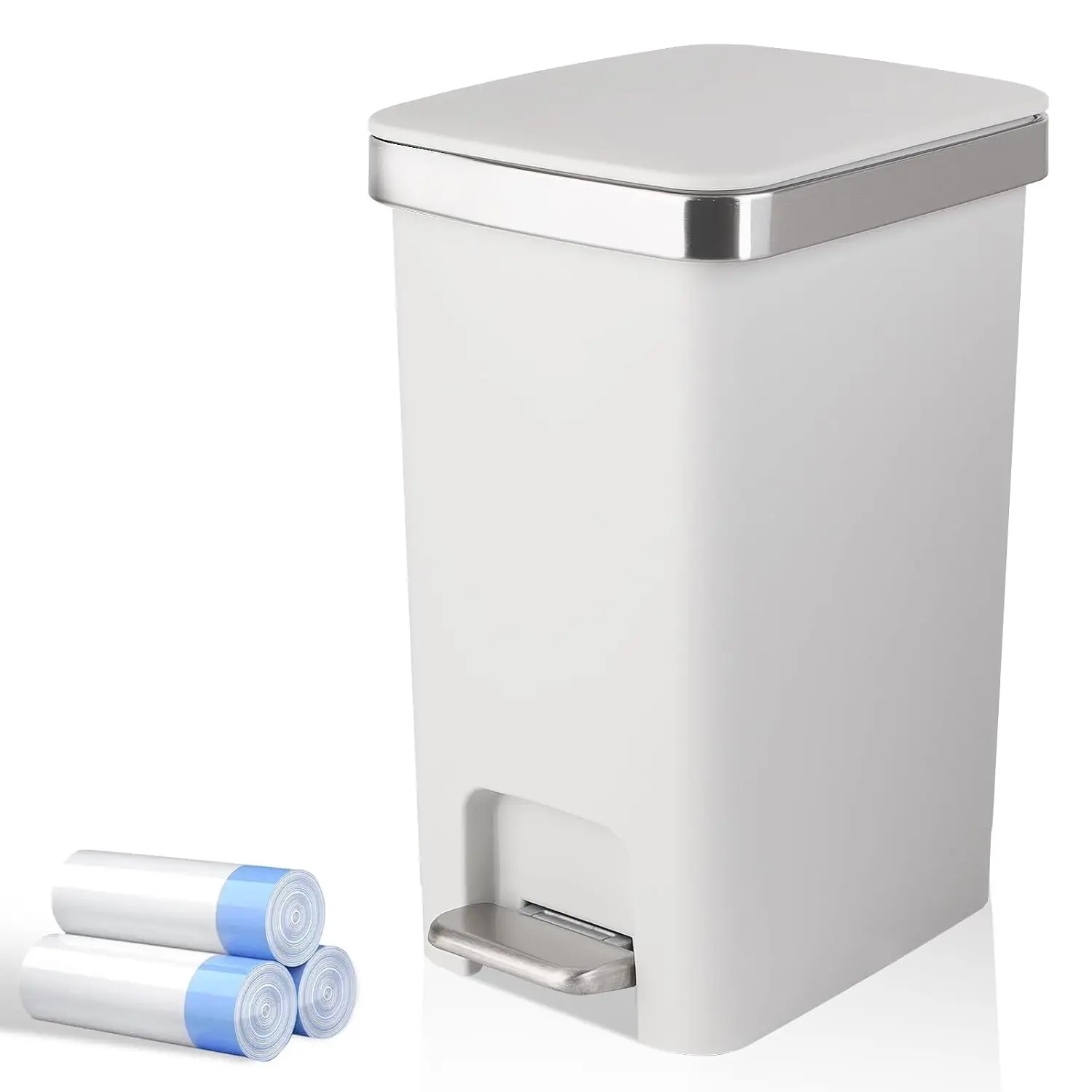 

Bathroom Trash Can w/ Lid and 3 Rolls Trash Bags,