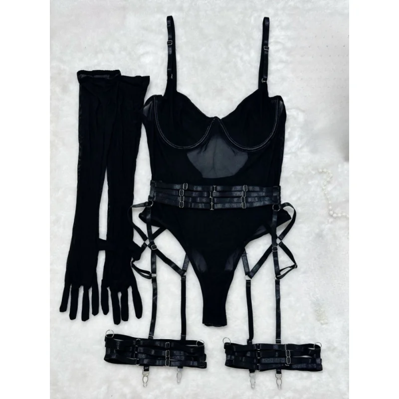 Sexy bikini with spaghetti straps, one-piece swimsuit with mesh see-through design, underwire support, and push-up effect
