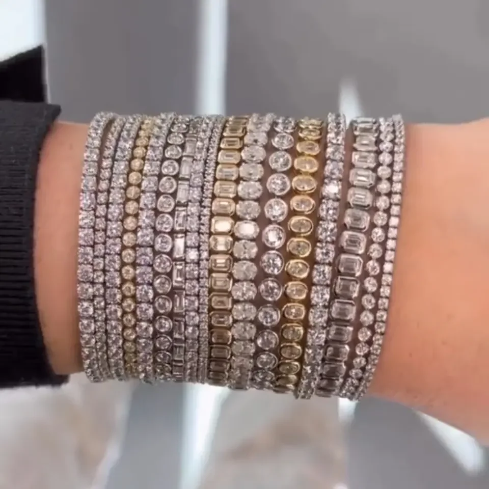 Iced Out Bling White Pink Rainbow CZ Tennis Chain Bracelet For Women High Quality Iced Out Bling Jewelry Collection