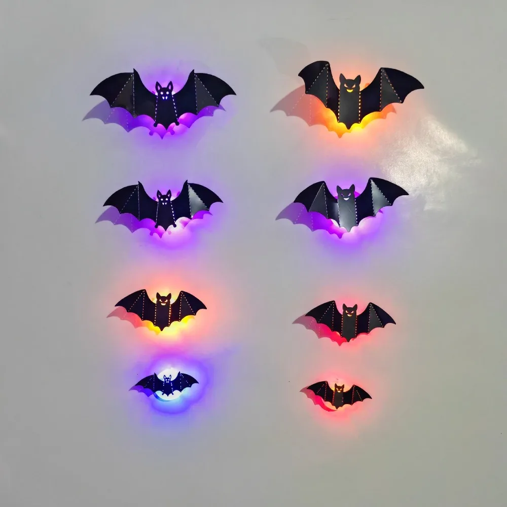 8Pcs 3D Luminous Bats Bat Wall Sticker Stereoscopic Self-Adhesive Bat Night Light PET Material Halloween Wall Decal