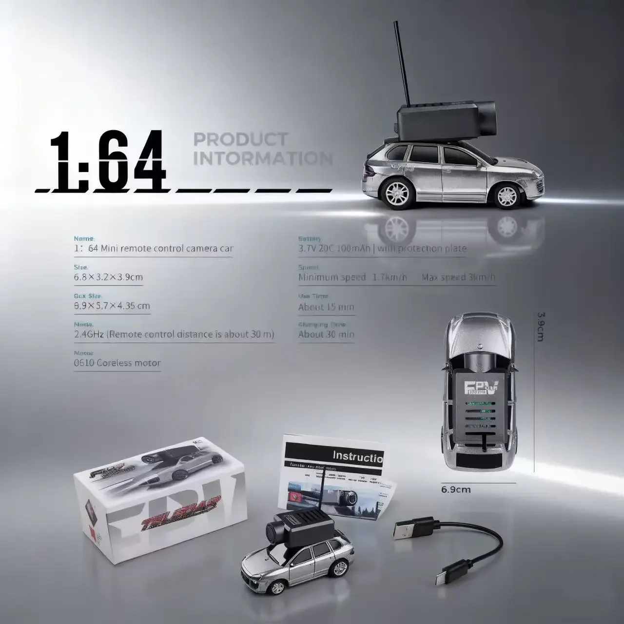 

For Toy Kids Gift Mini RC Car First Person View 1:64 Scale With Wifi APP Control 720P FPV Camera 2.4G Remote Control