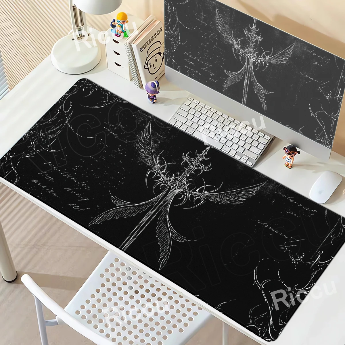 Black Sword Art Mouse Pad XXL Gothic Symbol Mousepad Rubber Large Desk Mat Computer Desk accessories Gaming Keyboard Cabinet Mat