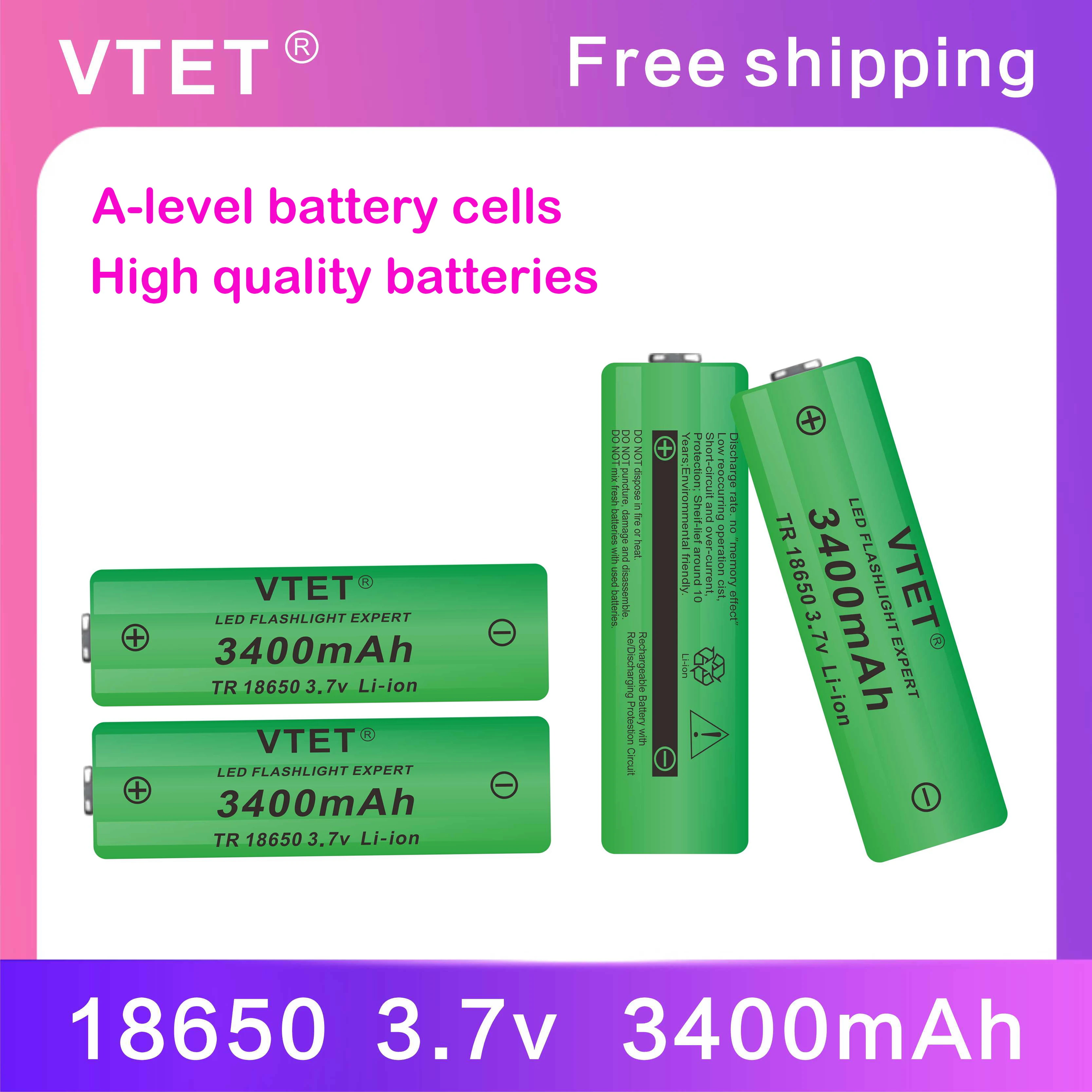 2024New18650 Battery 3.7V 3400mAh Rechargeable Li-ion Battery for Led Flashlight Toys Fan Battery DIY Make High Quality Reusable