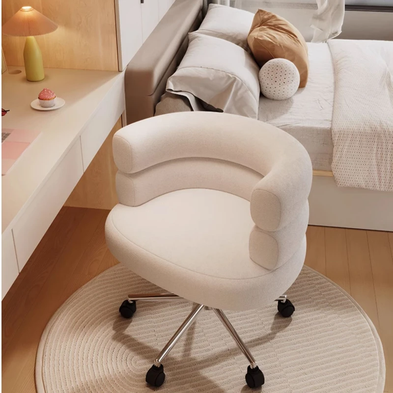 Lamb wool swivel chair bedroom reclining relax armchair home Reading Office stool with wheels luxury dressing chair furniture