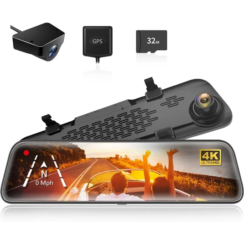 

G840S 12" 4K Mirror Dash Cam Backup Camera, 2160P Full HD Smart Rearview Mirror for Cars & Trucks, Front and Rear View