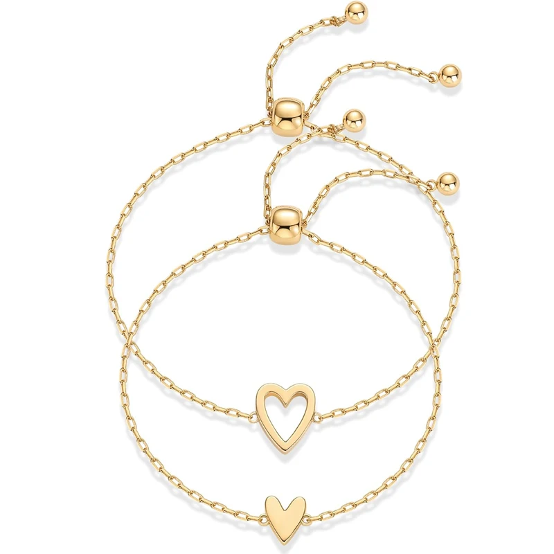 1~3pcs Matching Heart Solitaire Bracelet Set for Women Mother Daughter-14K Gold Plated Stainless Steel -Friendship jewelry gifts