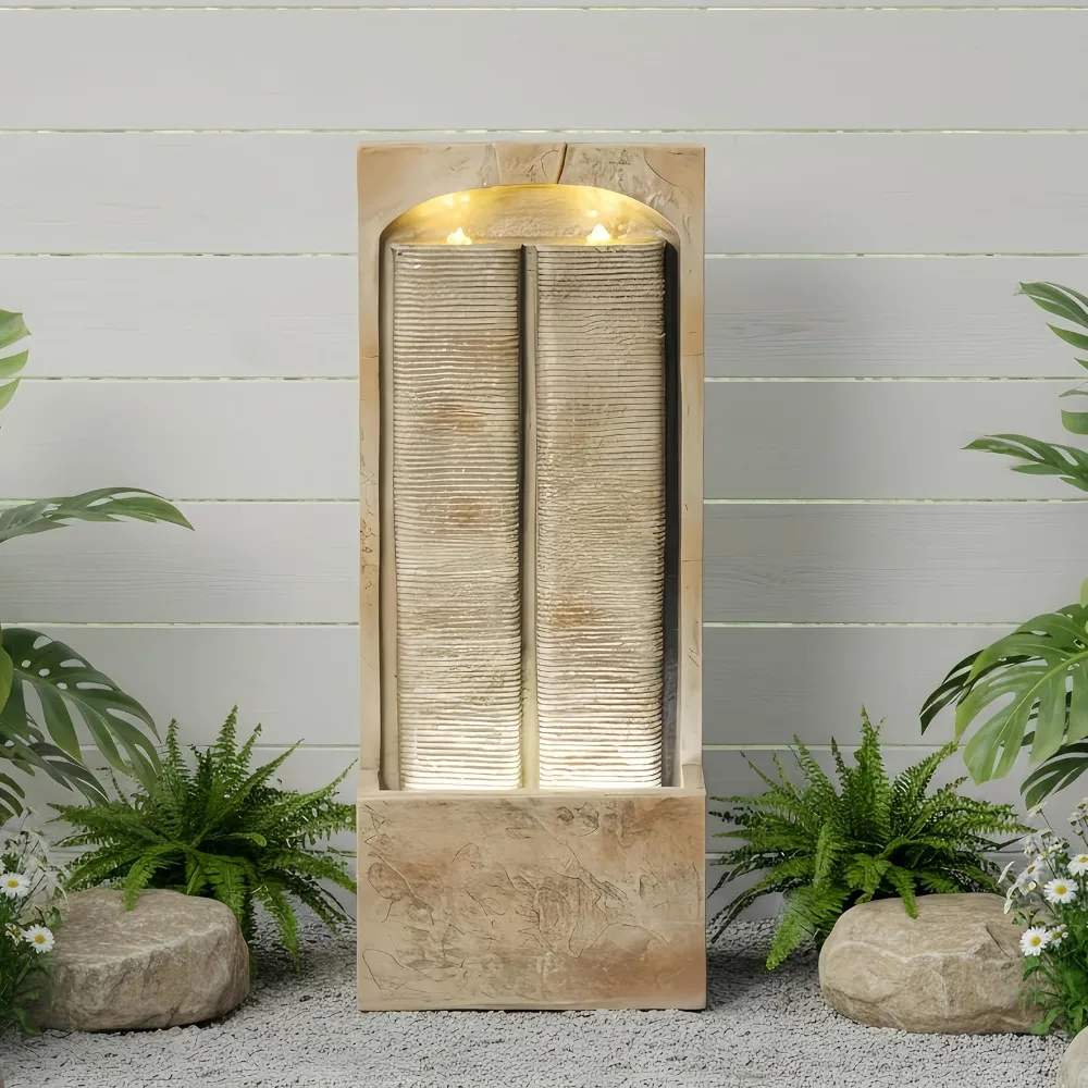 

Outdoor Water Fountain with LED Lights 39 Inch Freestanding Garden Fountain for Porch Patio or Yard Resin Vertical Water Feature