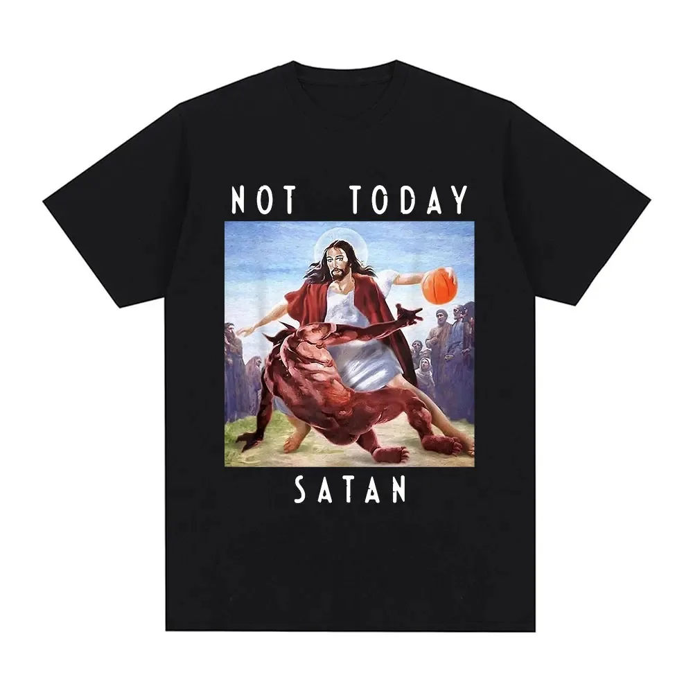 Not Today Satan Jesus Vs Satan in T Shirt Harajuku Casual T-shirt Men\'s Women\'s Fashion Cotton Oversized T Shirts Streetwear