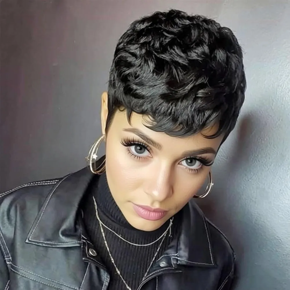 

Парик пикси бордового цвета для женщин, короткий прямой многослойный парик для повседневного использования и вечеринок, парик из натуральных волос, машинной работы, коричнево-черный.