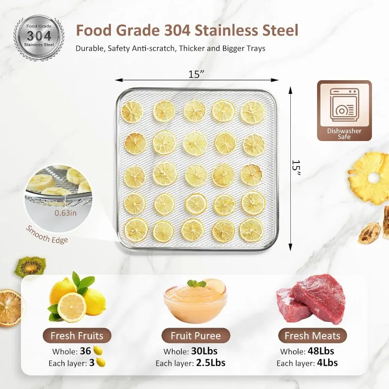 Desidratador de aço inoxidável completo do alimento, grande máquina comercial do secador, área do uso até 22.67ft ², 1200W, 12 bandejas