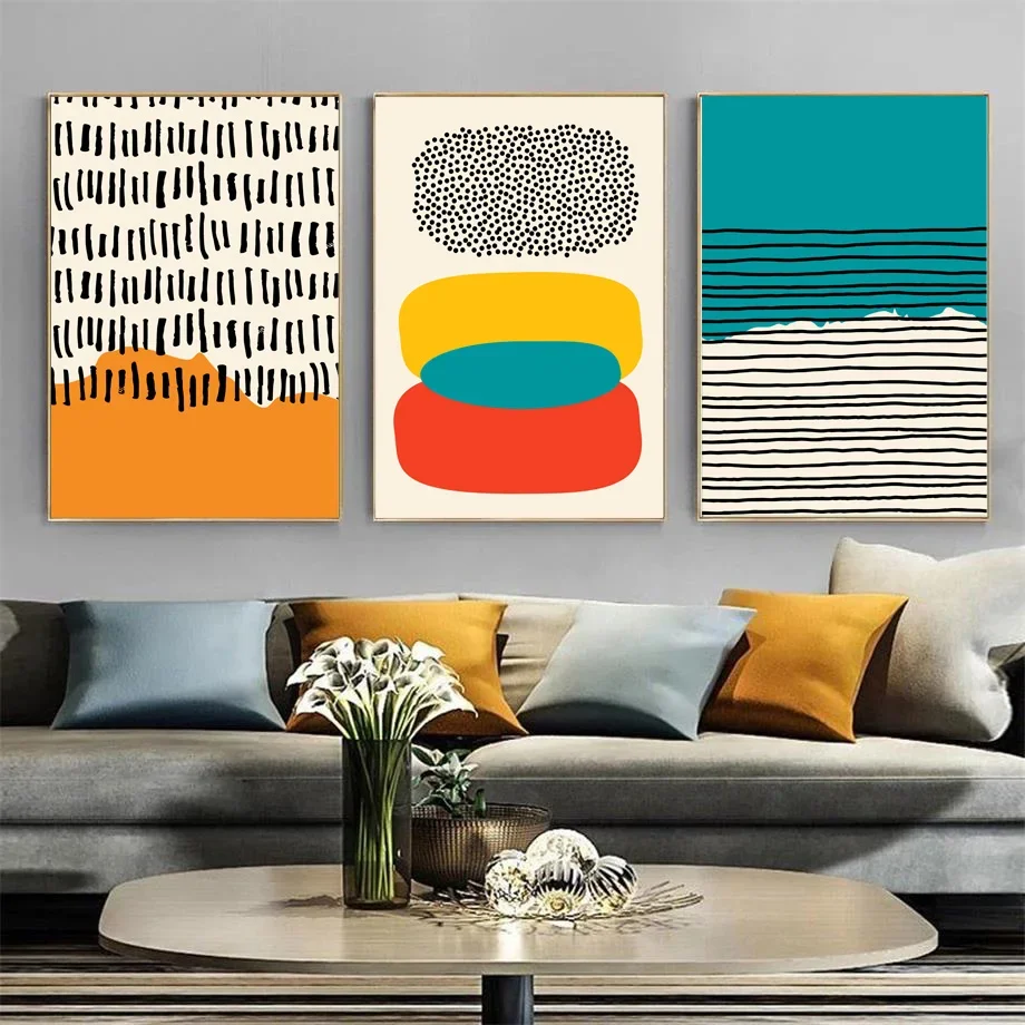 

Mid Century Modern Color Blocks Line Posters Canvas Painting Wall Art Prints Pictures Living Room Interior Home Decor