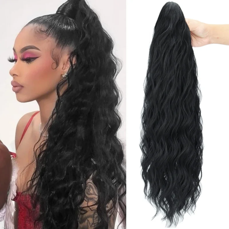 European and American style synthetic wavy , faux corn curl clip-in braided ponytail