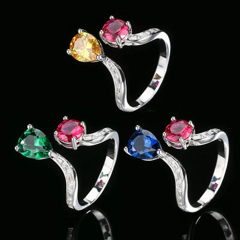 Jewelry Jewelry Ring Inlaid with Colorful Zircon High-end Light Luxury Niche Versatile Women's Open Ring