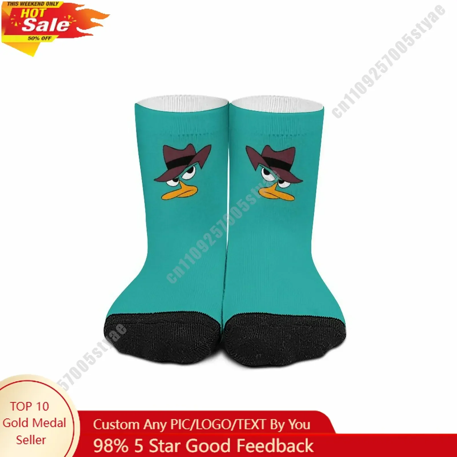 

Perry The Platypus Mid Calf Socks Disney Cartoon Custom Design Printed Logo Photos Text DIY Sweat Sports Socks Birthday Gift