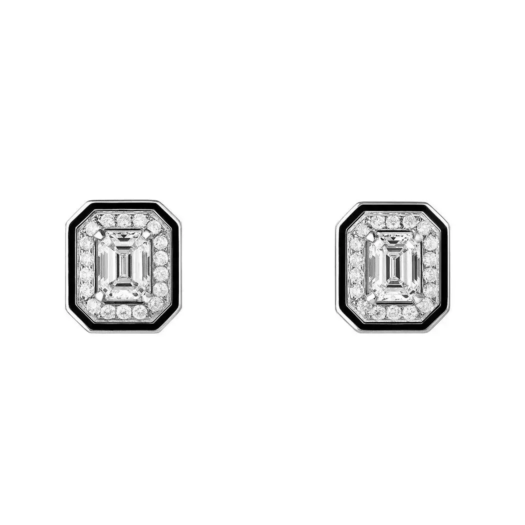 Vintage Diamond Halo Stud Earrings Classic 925 Sterling Silver Black Enamel Fine Jewelry for Women's Formal Business Daily Gifts