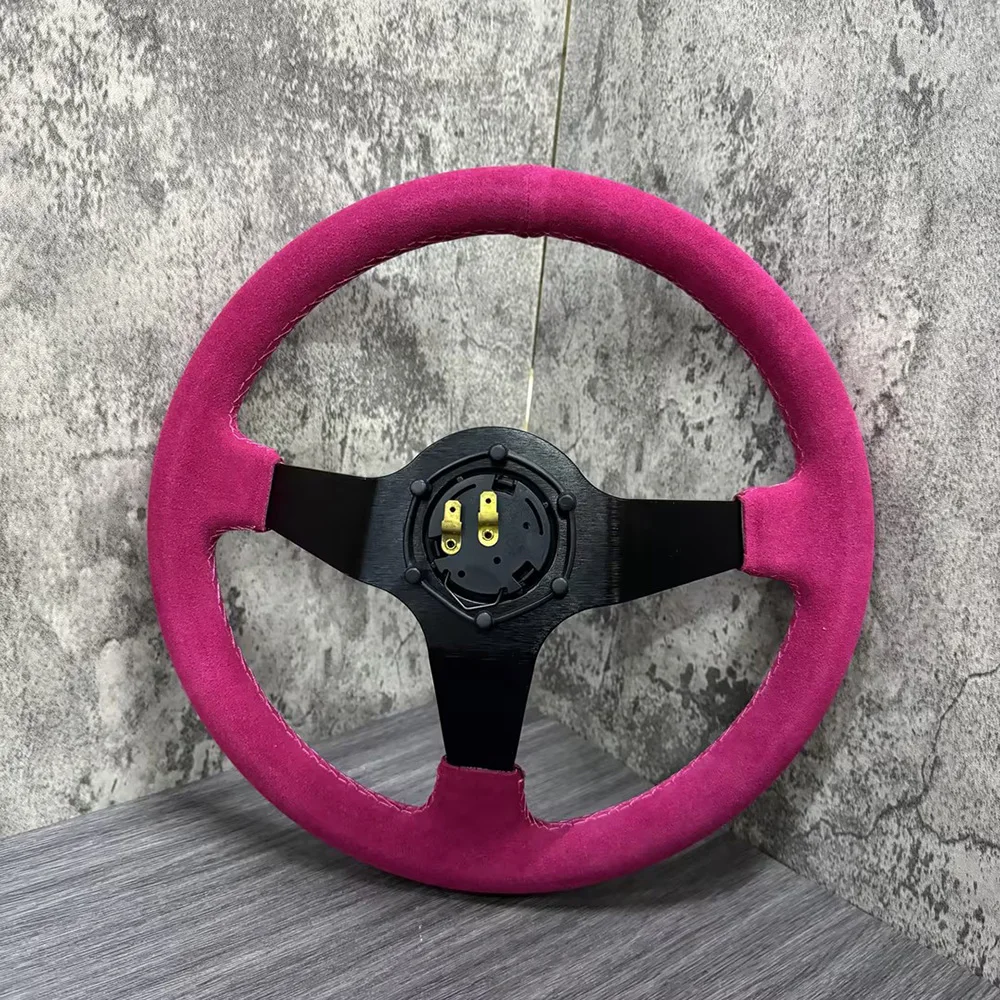 High Quality General Purpose Part Car Modification Steering Wheel Microfiber Leather Racing Sport Rose Pink Steering Wheel